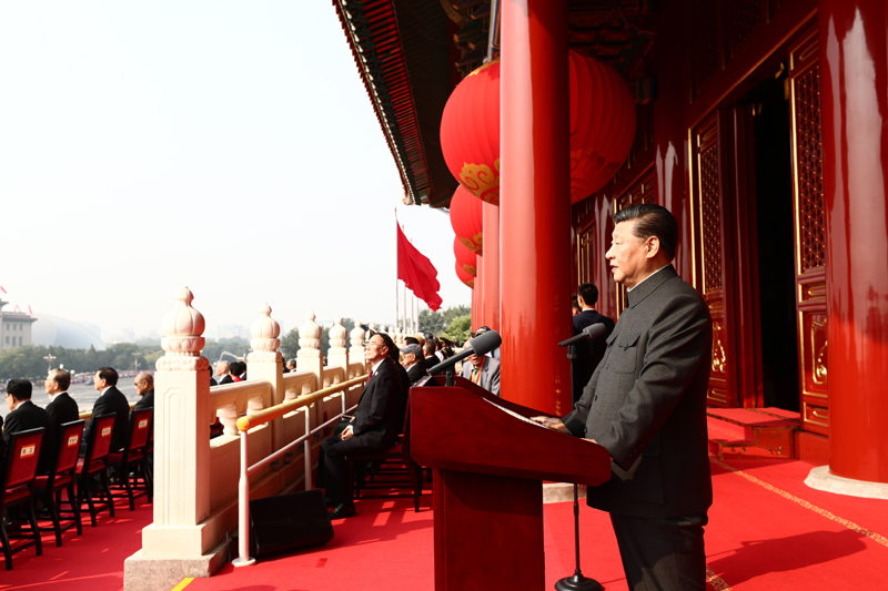 10月1日上午，慶祝中華人民共和國成立70周年大會在北京天安門廣場隆重舉行。中共中央總書記、國家主席、中央軍委主席習(xí)近平發(fā)表重要講話。